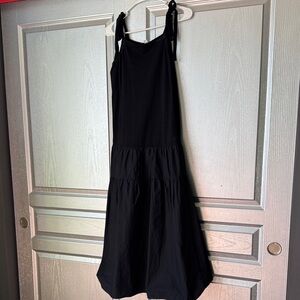 Topshop Black Tie-Shoulder Tiered Midi Dress